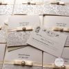 Wedding Invitation - Dior bow, pearl brooch, embossed textured papers