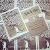 Rustic Lasercut tree wedding invitation with tag and antique heart key