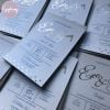 Silver foil wedding invitations with navy writing